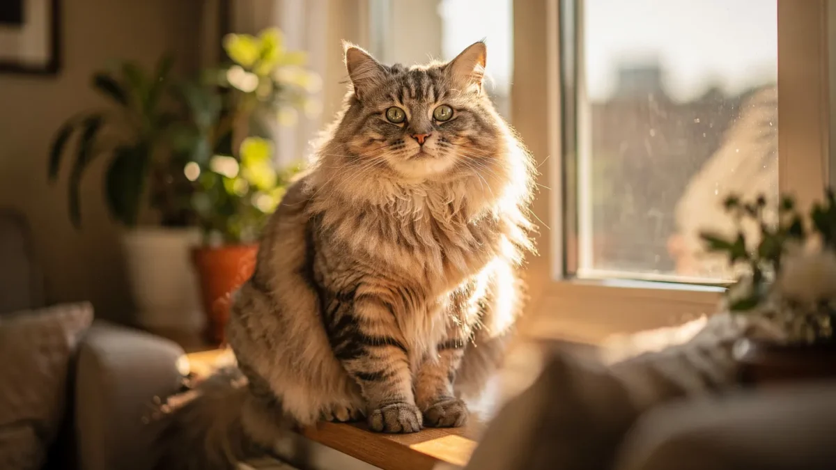 Are Siberian Cats Hypoallergenic? Fluffy Siberian cat sitting near sunny window