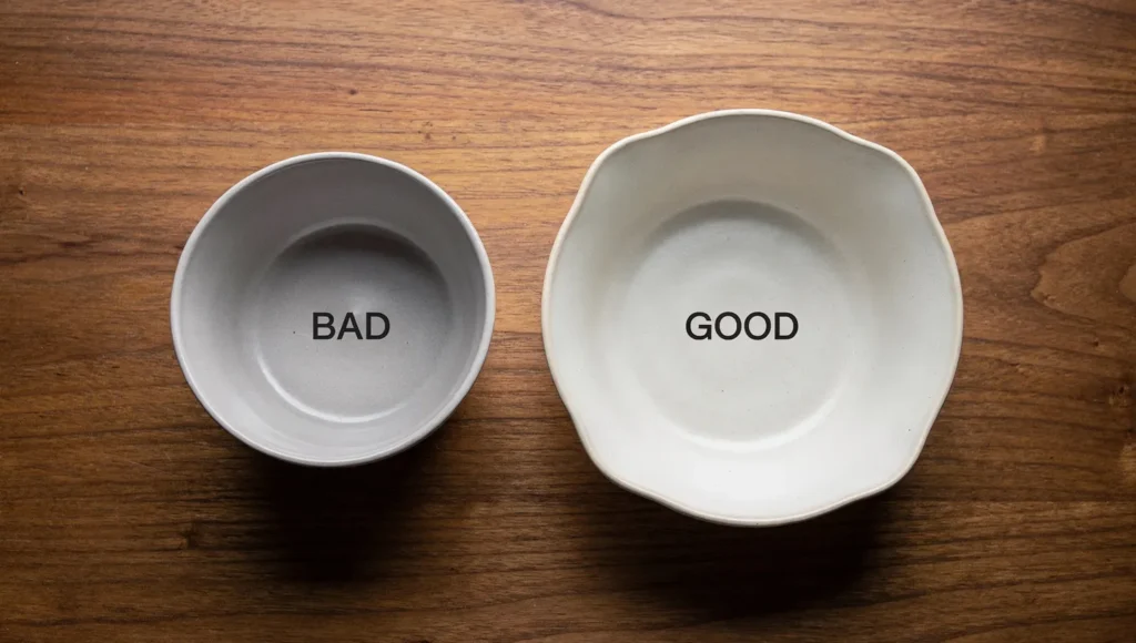 Wide shallow bowl vs deep narrow bowl comparison for cats