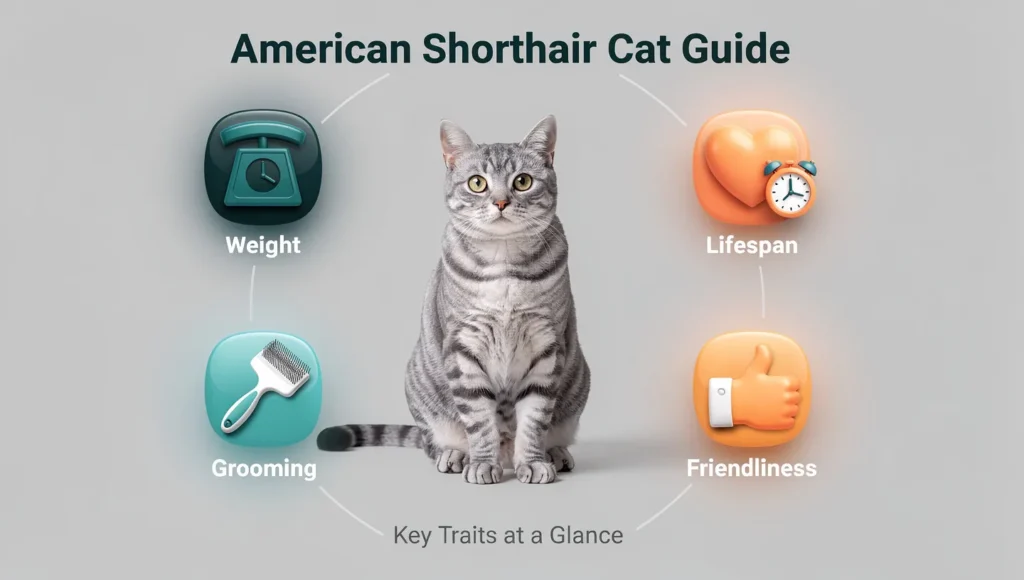 American Shorthair cat quick facts and temperament infographic