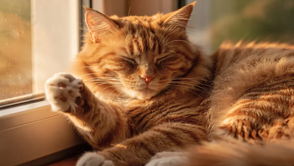 Cat in deep REM sleep with paw twitching