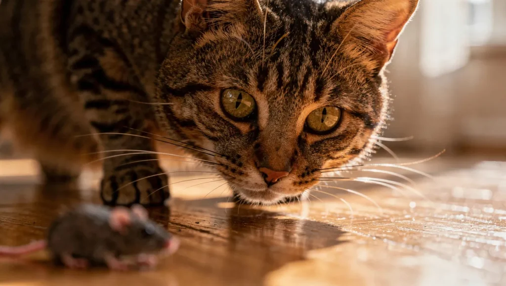 Cat with dilated pupils showing excitement