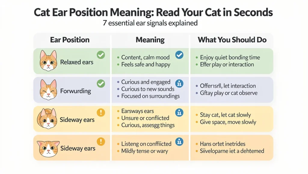 Downloadable cat ear position chart showing meaning and owner actions