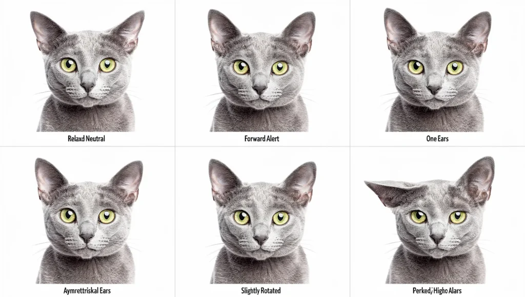 Comparison chart of 7 cat ear positions from alert to aggressive