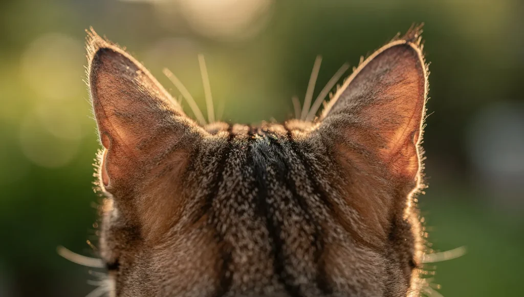 Close-up of cat ears showing 32 muscles for communication and movement