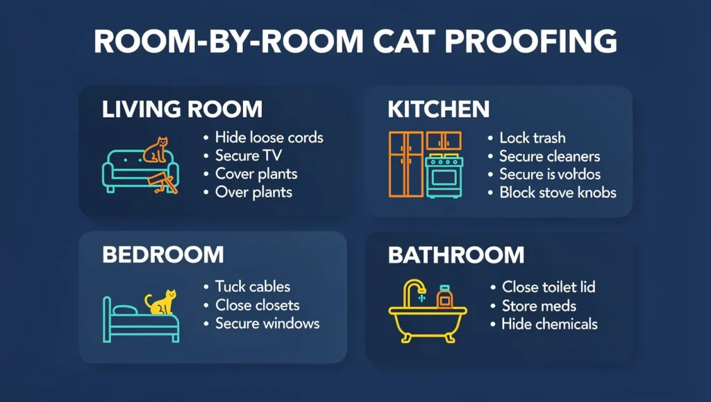 Room by room cat proofing guide infographic