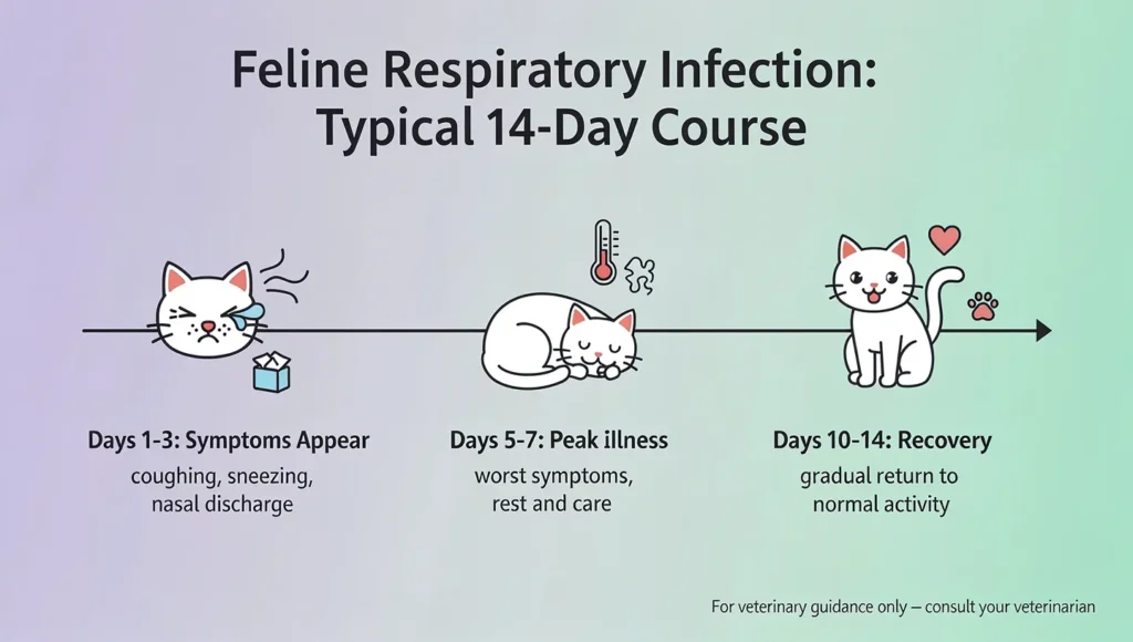 Timeline infographic for cat respiratory infection recovery