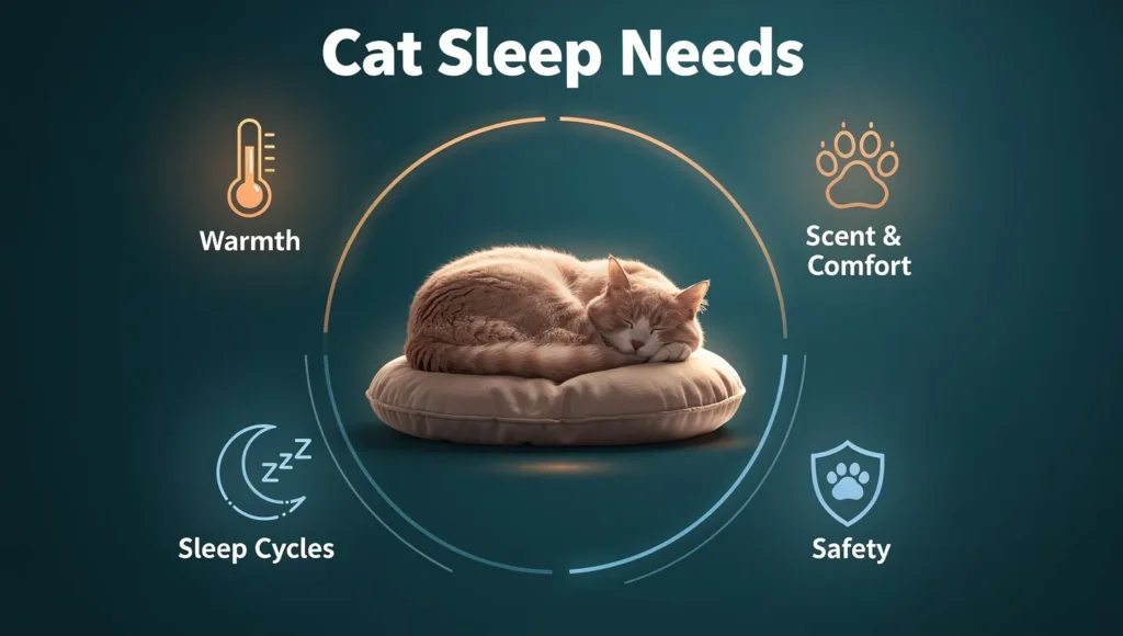 Do cats need a bed infographic showing sleep needs and bed types