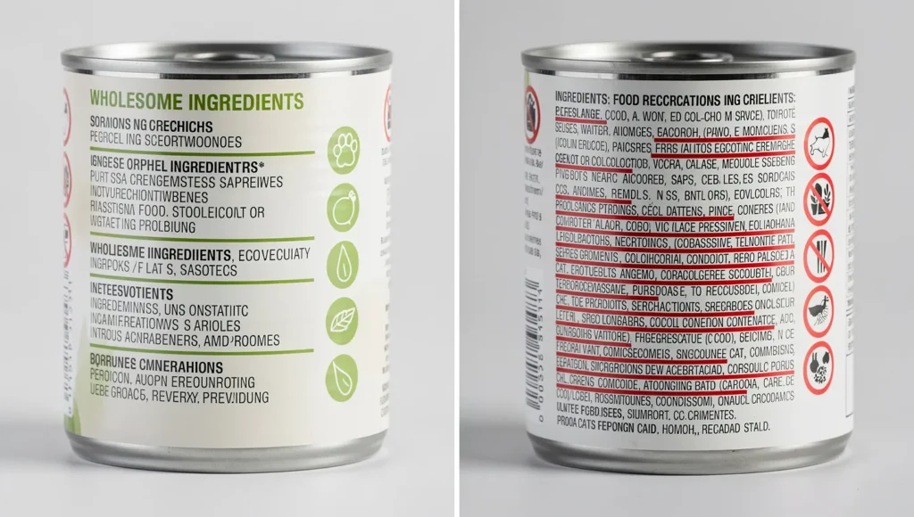Good vs bad canned kitten food label comparison