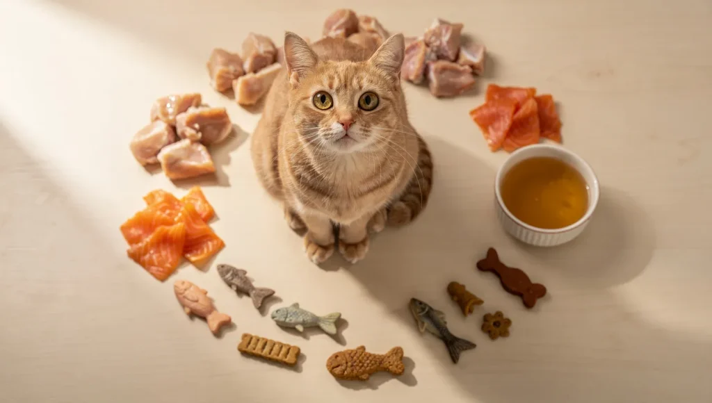 Healthy tuna alternatives for cats including chicken and salmon