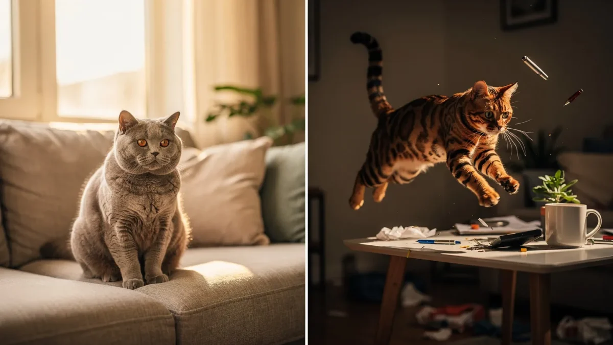 Best cat breeds for apartments — calm cat in cozy living room