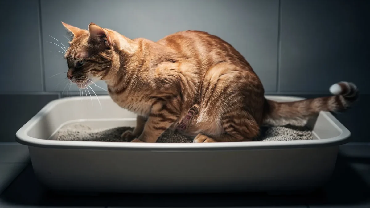 Male cat straining in litter box emergency warning