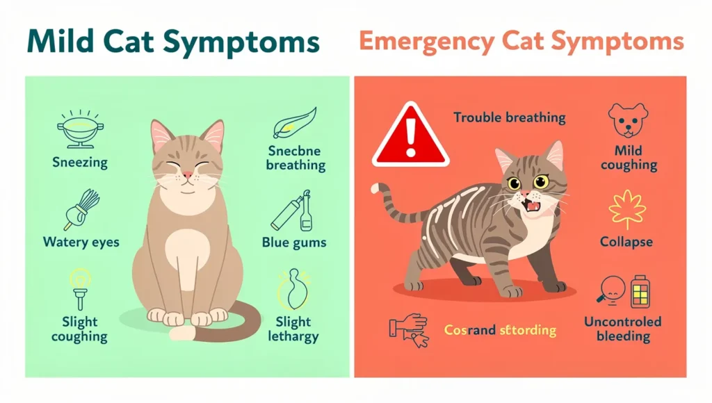 Infographic comparing mild vs severe cat respiratory infection symptoms