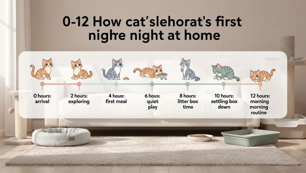 New cat first night step by step plan infographic