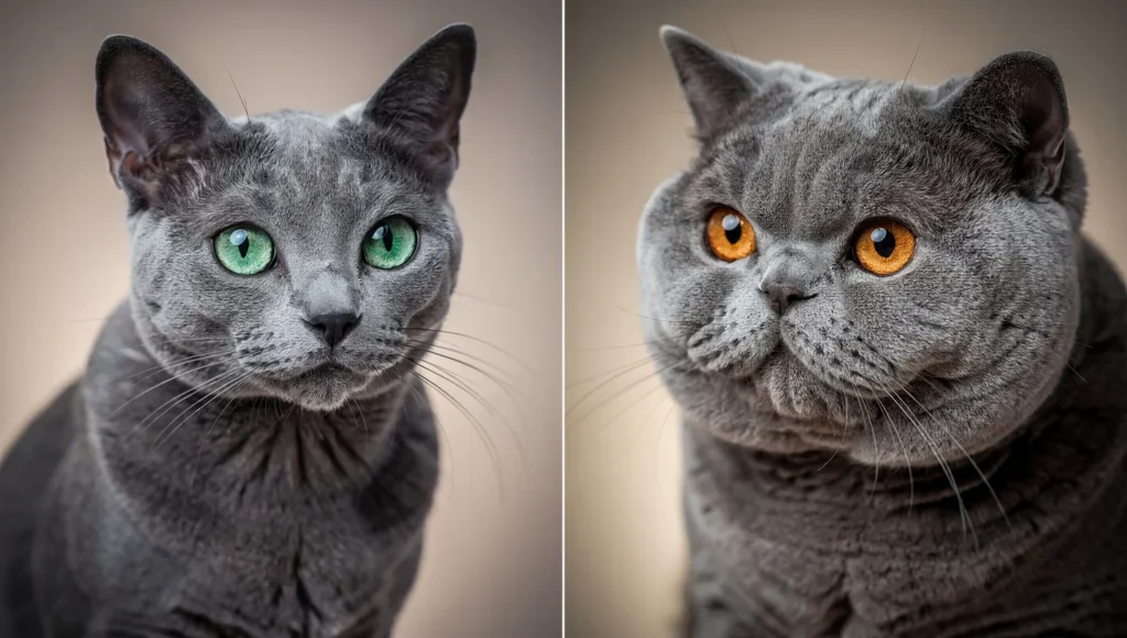 Russian Blue vs British Shorthair: 7 Real Differences Every Cat Lover Should Know Russian Blue and British Shorthair cats sitting side by side comparison
