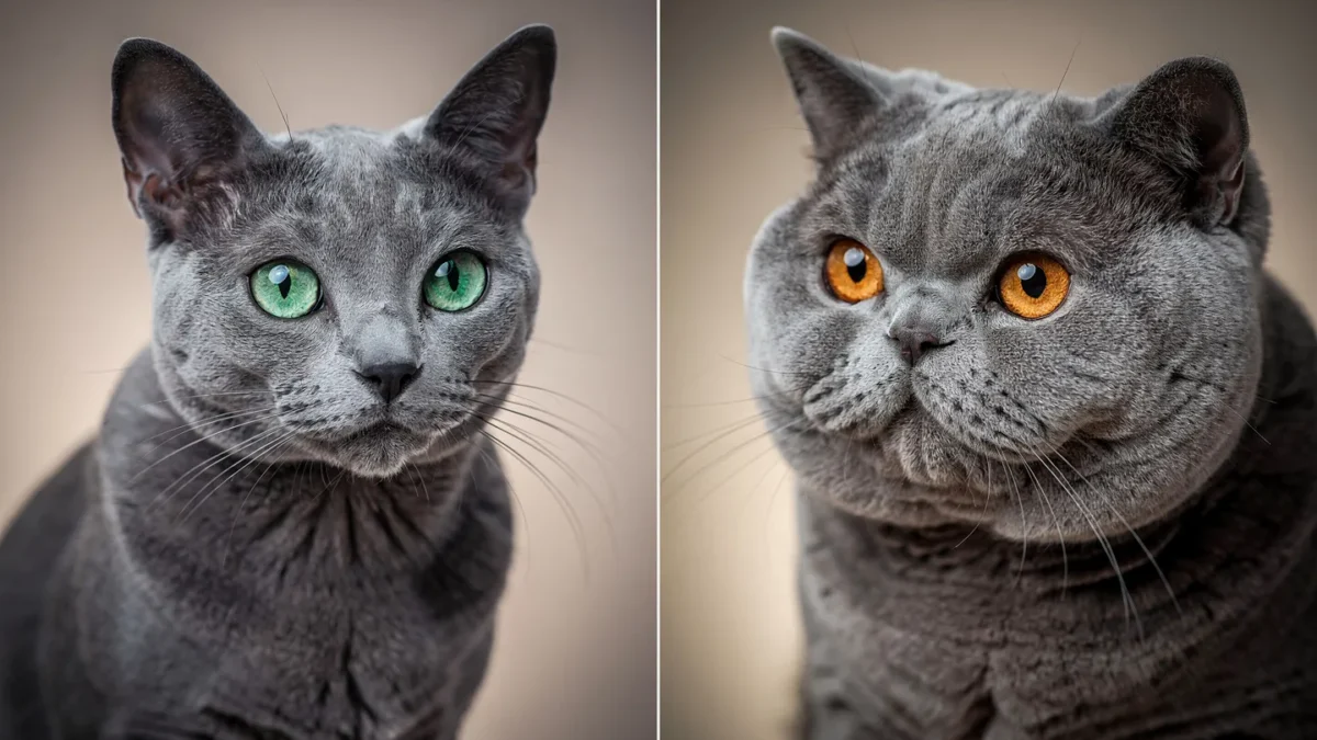 Russian Blue vs British Shorthair: 7 Real Differences Every Cat Lover Should Know Russian Blue and British Shorthair cats sitting side by side comparison