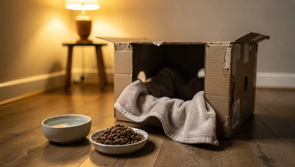 Safe room setup for new cat first night