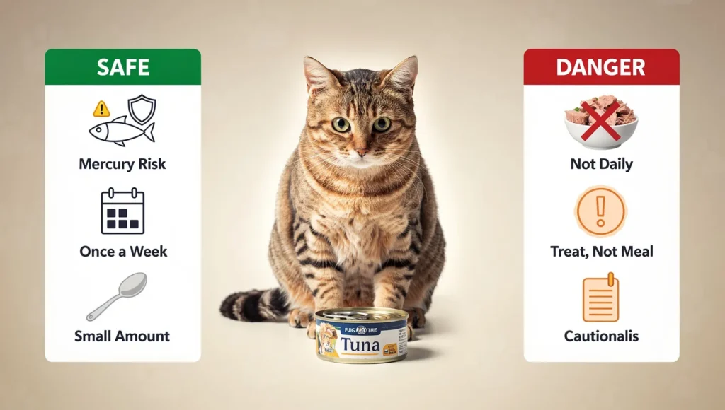 Can Cats Eat Tuna Daily: Infographic showing tuna safety risks for cats