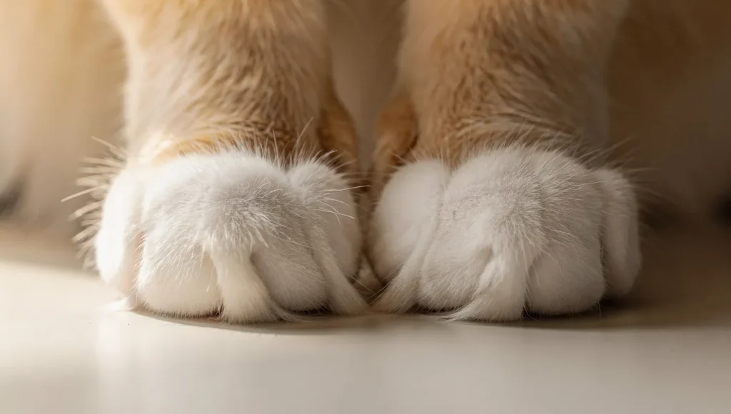 Birman cat silky semi-long coat and white paw gloves close-up