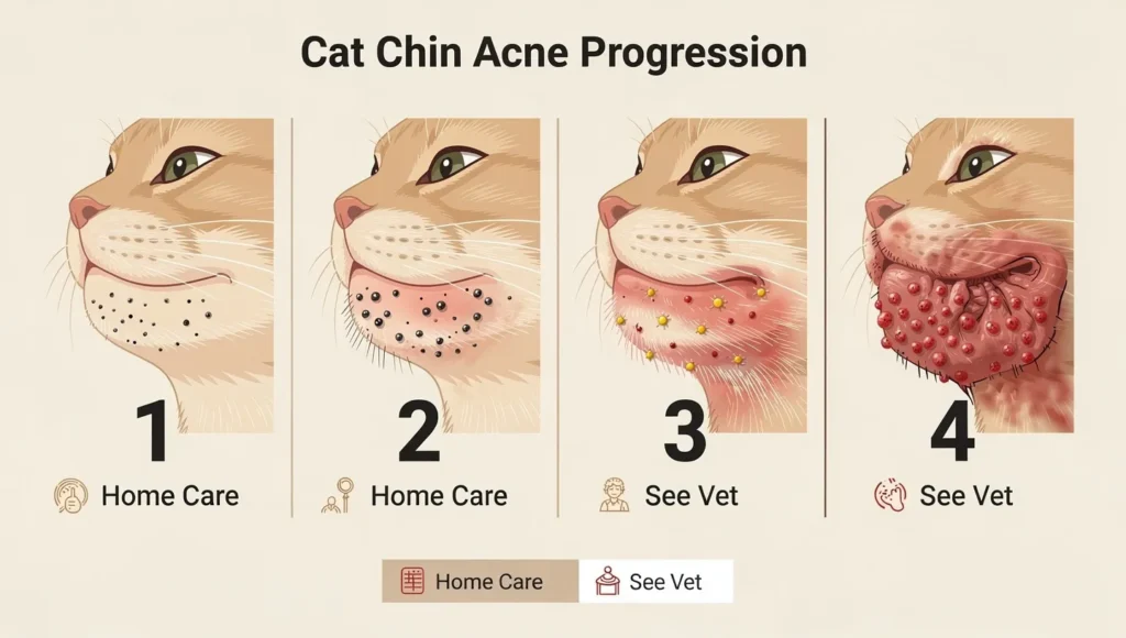 4 Stages of cat chin acne visual guide