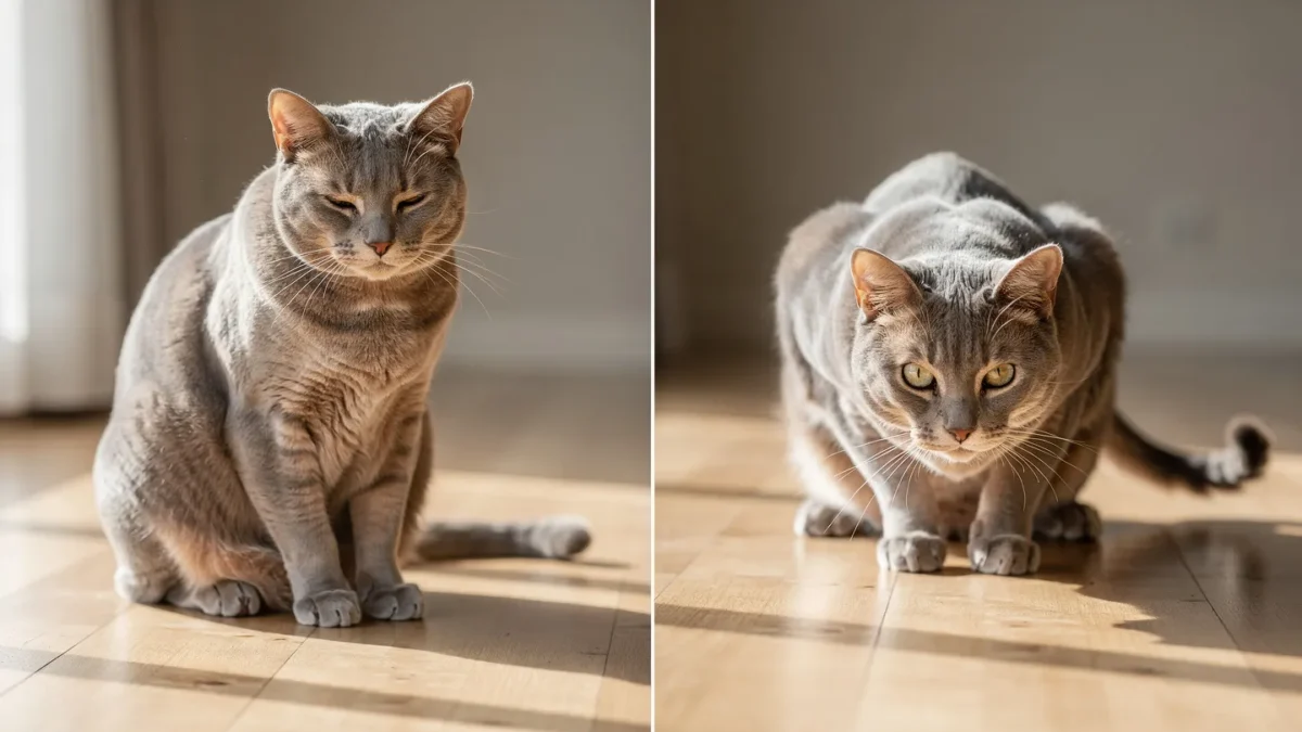 Cat aggressive body language vs relaxed comparison photo