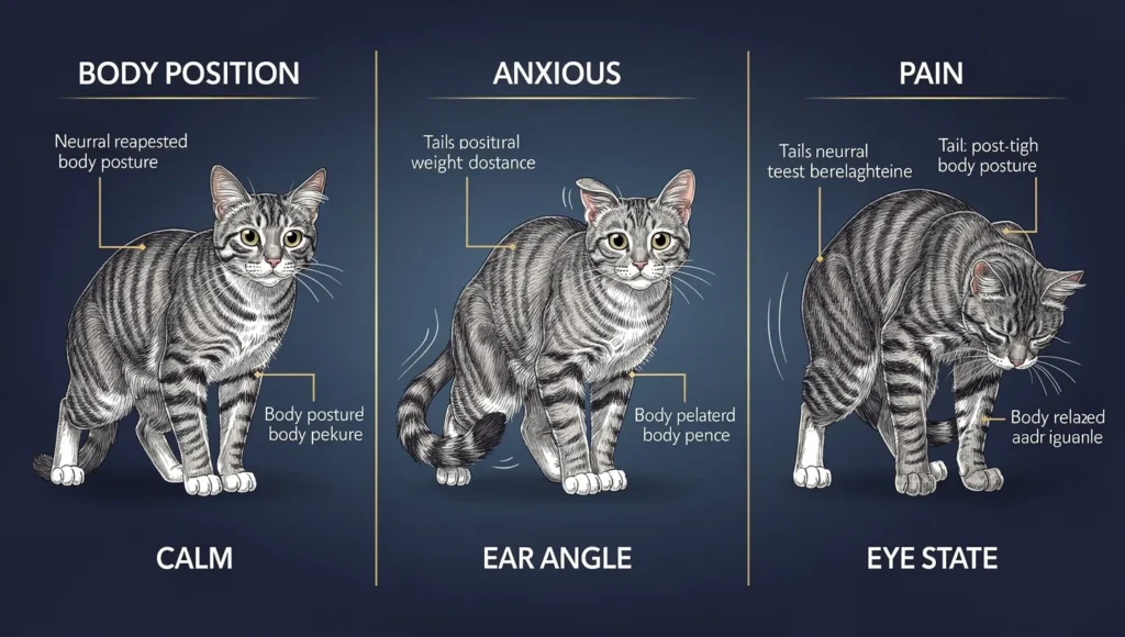 Cat body language combination signals posture tail ears eyes