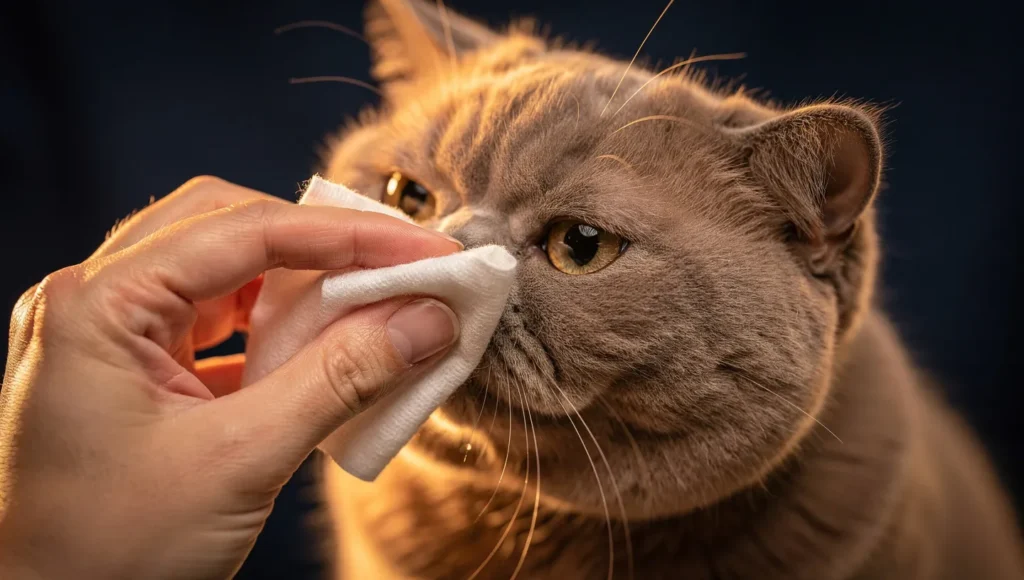 Daily eye cleaning routine for Exotic Shorthair cat