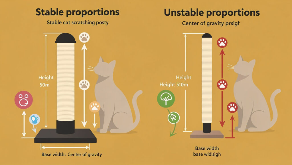  Infographic comparing base width to height ratios for large cat scratching posts 