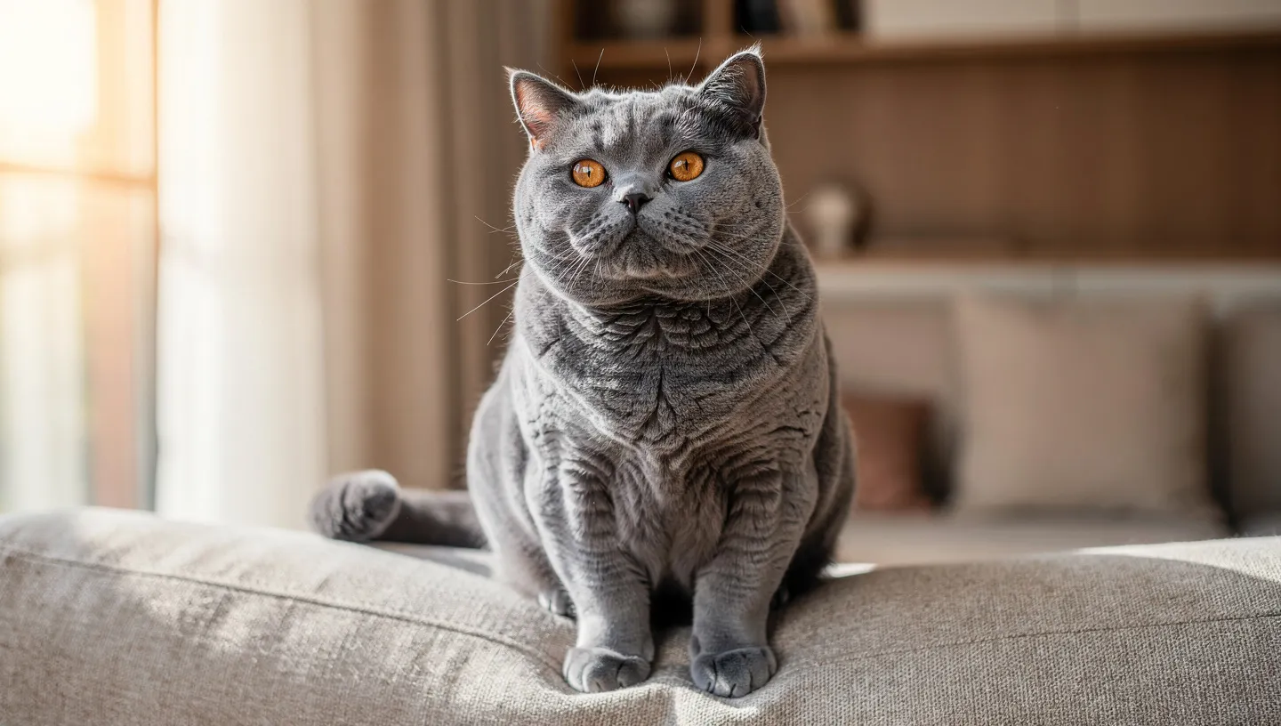 British Shorthair cat with round face and plush coat