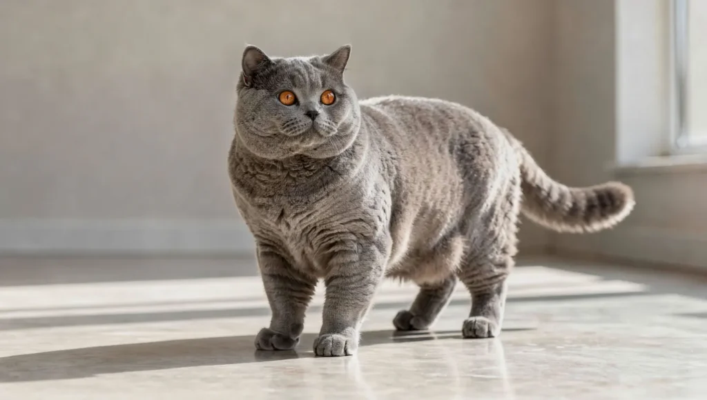 British Shorthair sturdy body and round face