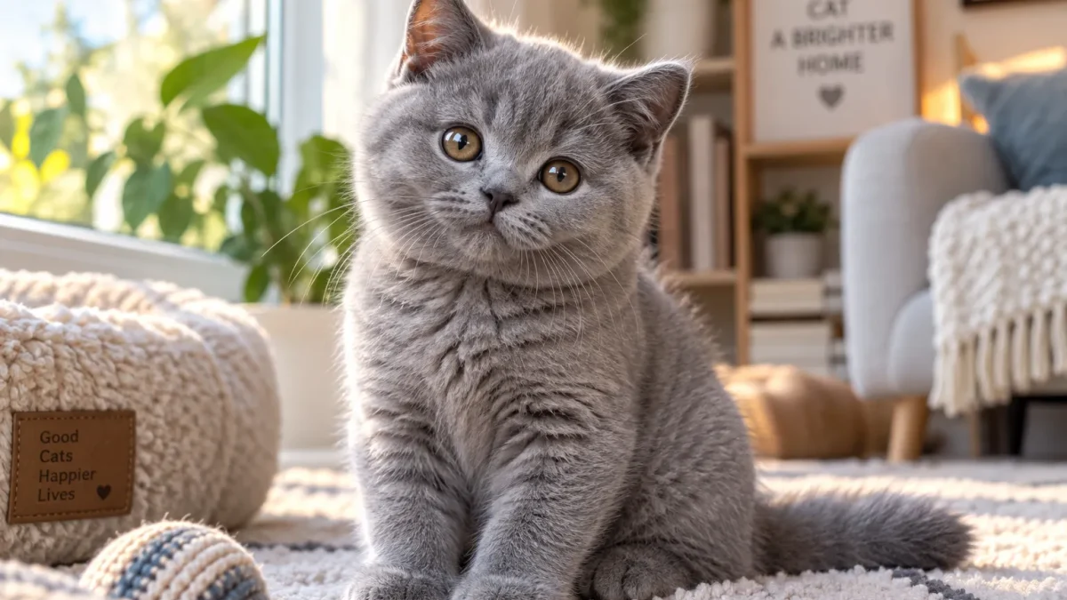 British Shorthair kitten close-up indoors